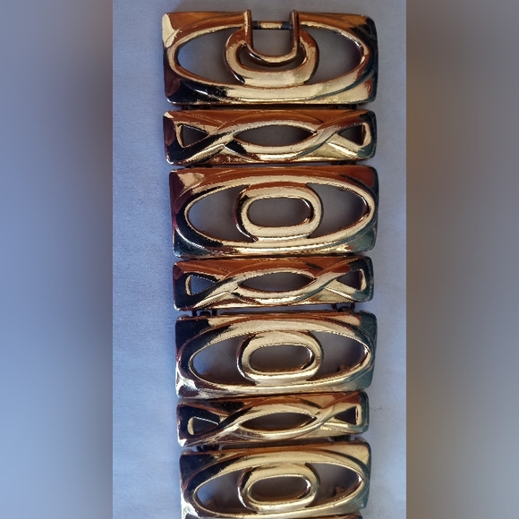 Kenneth Lane Signed Gold Tone VTG Oval Panel Link Heavy Statement Bracelet - Picture 13 of 15